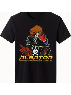 Men'S And Women'S Albator - The Space Racer Anime Graphic Tee - Nostalgic 80S French Anime Style Featuring Skull And Rocket Design - Comfortable Breat