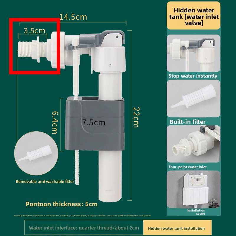 Modern Minimalist Concealed Water Tank Inlet Valve With Installation Fittings For Wallhung Toilets