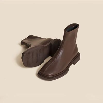 Women's Autumn Winter Boots Retro Square Toe Ankle Boots for Women Fashion Chelsea Low Heels Platform Women Shoes Short Botas