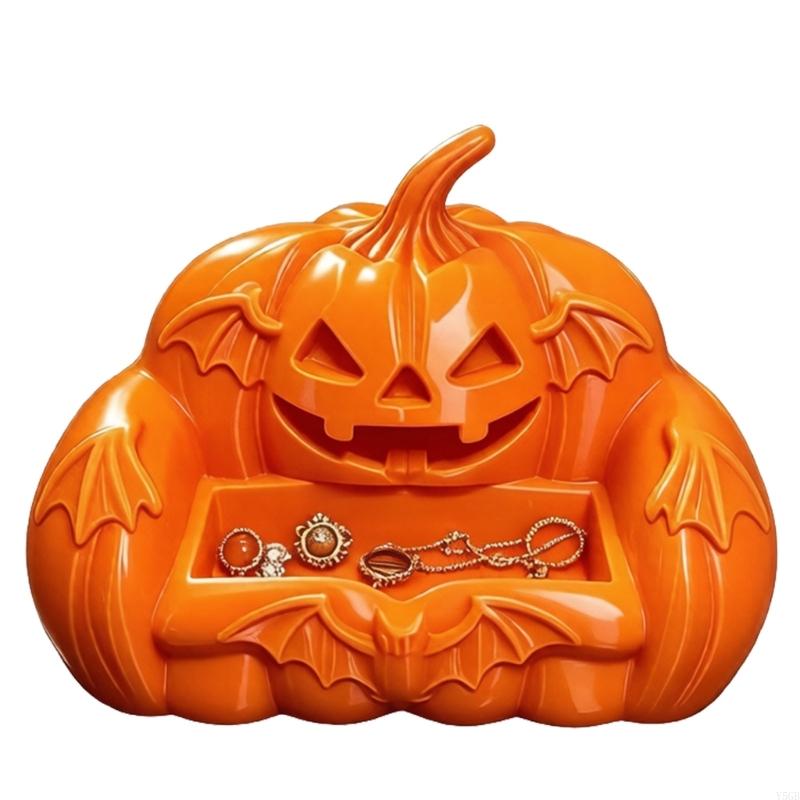 Pumpkin Sofa Sculpture Jewelry Tray Halloween Rings Holder, 3D Printed Trinket Organizers with Bats Wing Embossing Design Y5GB