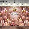 2D flat 1pc banner - Birthday Celebration Flag luxurious crown pink roses balloonszyc