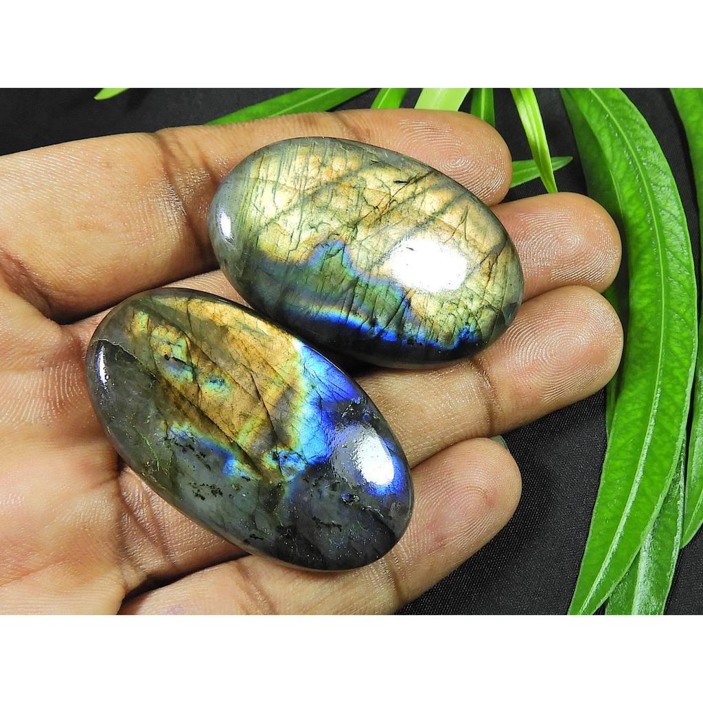 45-46MM Natural Purple Labradorite Oval Cabochon Loose Gemstone 2Pcs 178Cts. SK-4223