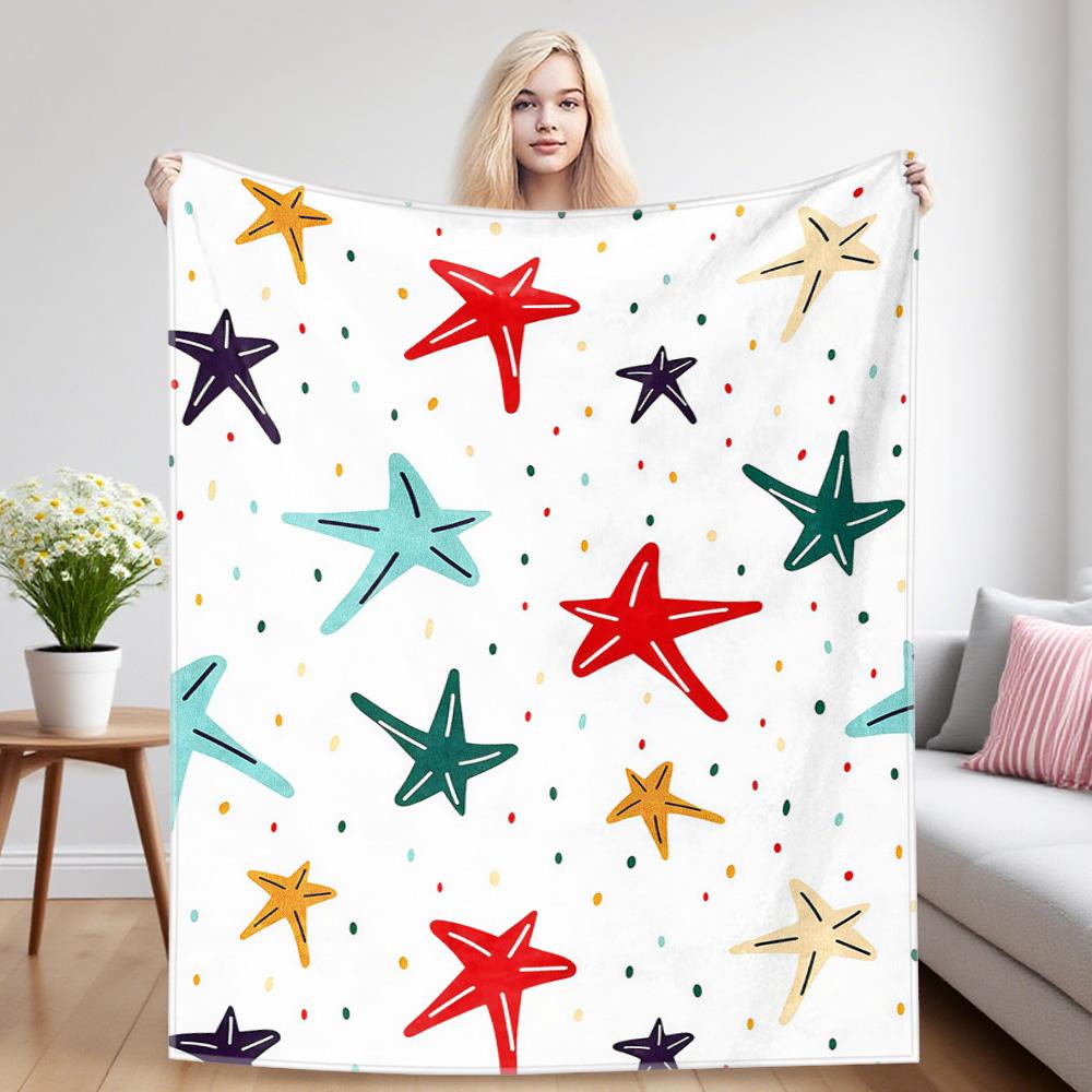 Color Starfish Printed Blanket Suitable For Sofa Beds, Offices, Travel Camping Chairs, Warm Woolen Blankets
