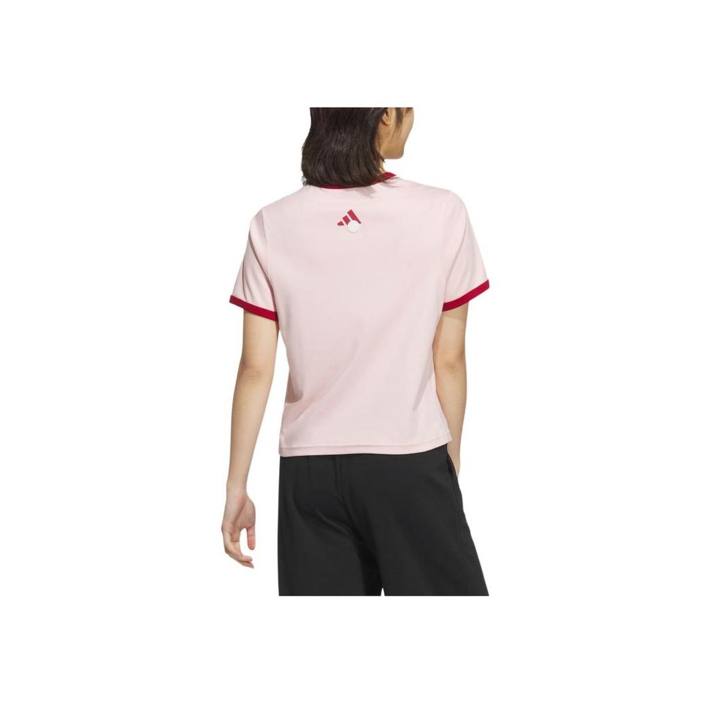 Adidas Color Block Cool Smooth Round Neck Short Sleeve T-Shirt Women T-Shirts Pink JZ4155