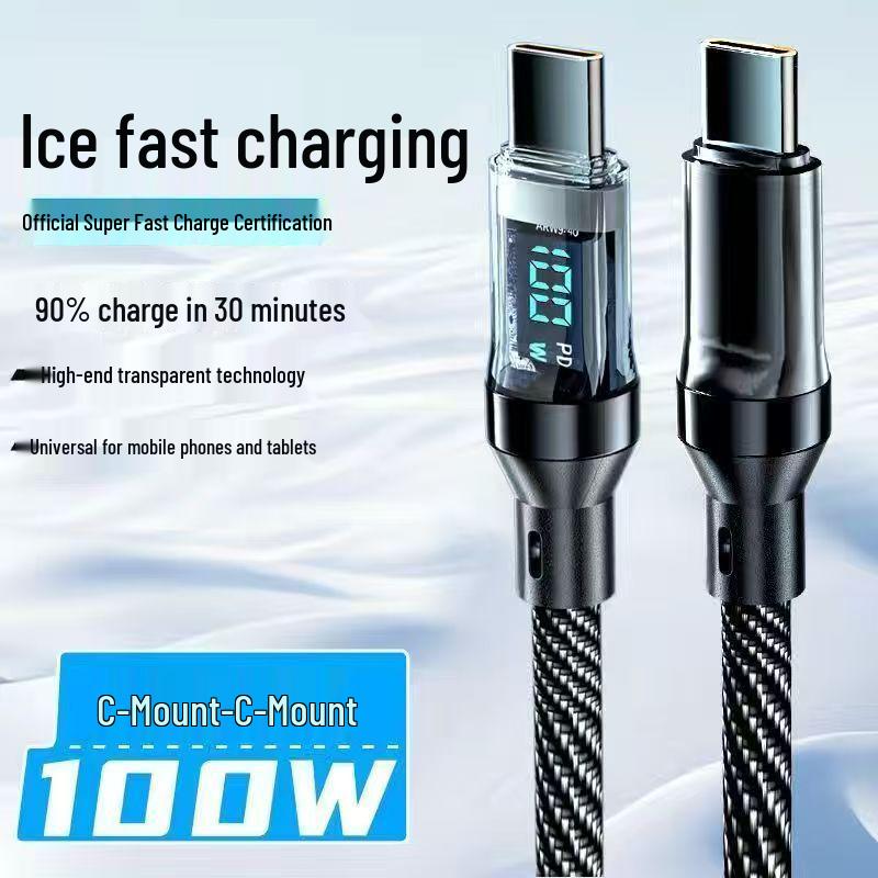 120W Fast Charging Dual Type-C Cable with Intelligent Display for Apple, Huawei, and Laptops