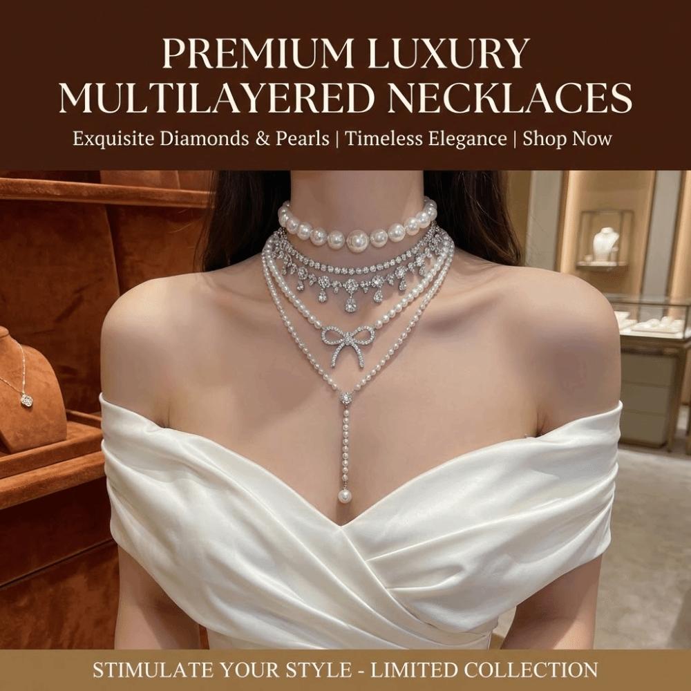 Fashion Multi-layer Diamond Pearl Elegant Women's Jewelry Layered Pendant French Court-style Beaded Choker Daily Accessories