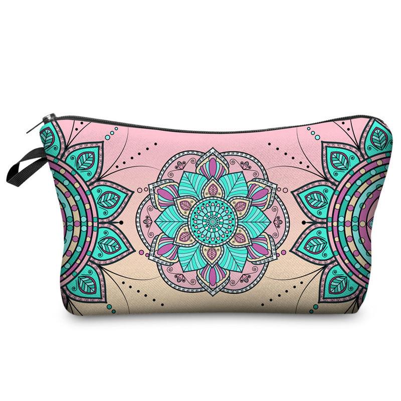 Trendige Vintage Mandala Blume Kosmetiktasche Handtasche Für Reisen Polyesterfutter Verschiedene Farboptionen