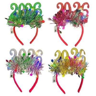 2026 New Year Christmas Glowing Hair Ornament Plastic Headwear Headpiece Family Party Decoration for Kids Adults