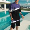 Independent Station New European and American Summer Men's Trend Casual Beach Style Texture 3D Digital Printing T-Shirt Shorts Set