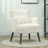 Modern Armchair, Upholstered Accent Chair with Lumbar Cushion, Rubberwood Legs, Cream White