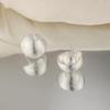 925 Silver Brushed Matte Round Ball Stud Earrings - Retro Hong Kong Style
