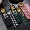 Stainless Steel Spoon, Fork, Chopsticks Three-piece Set, Portable Tableware, Student High-value Tableware Storage Box