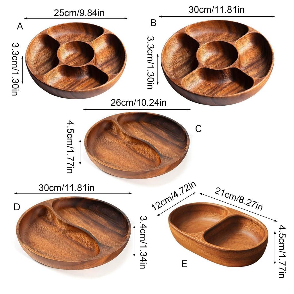 Wood Divided Servings Tray Dinner Platters Round Candy Tray Fruit Plate for Party Dishes Snacks Dried Fruit Easy To Use