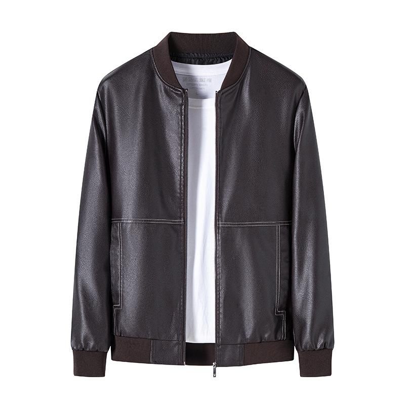 Spring and Autumn New Style Baseball Collar Leather Jacket Men's Slim Handsome Jacket Youth Motorcycle Stand Collar Leather Jacket