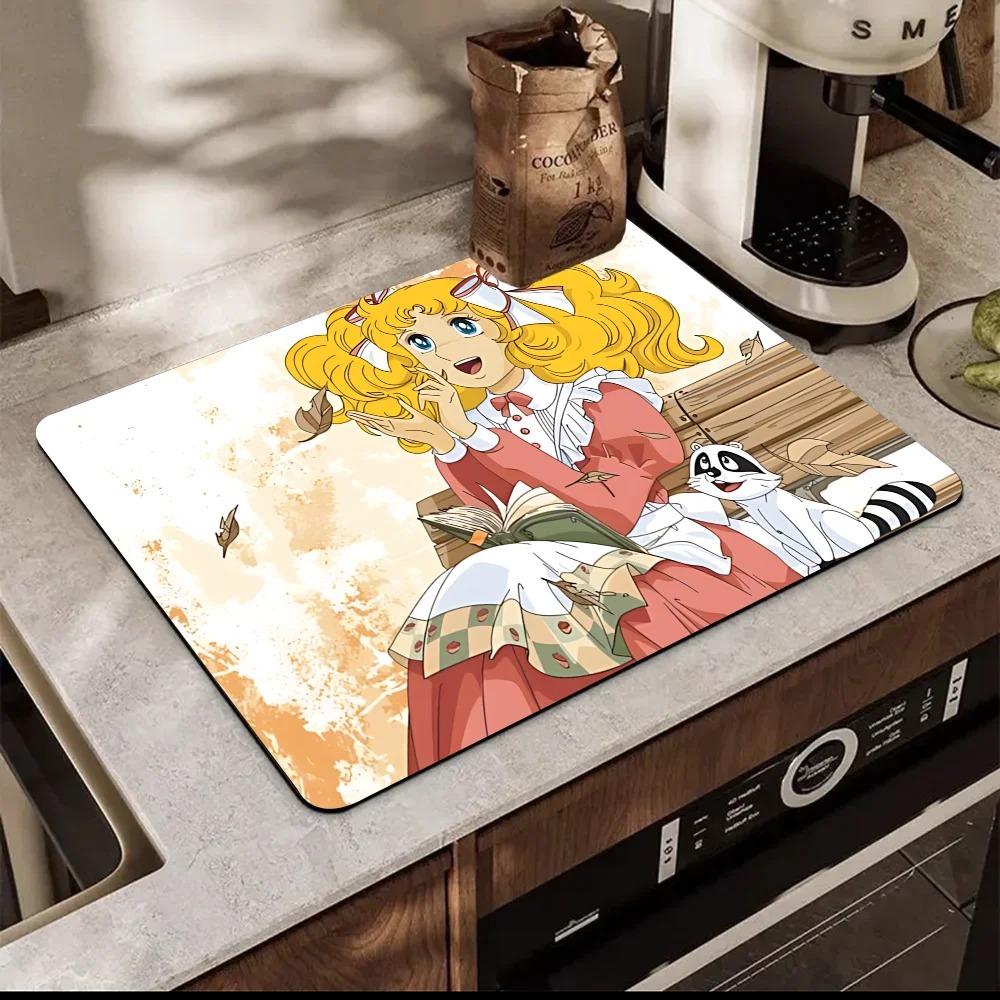 Cartoon Women's Candy Candy Printed Dish Drying Mat Super Absorbent Coffee Drain Pad Tableware Quick Dry Rug Kitchen Dinnerware