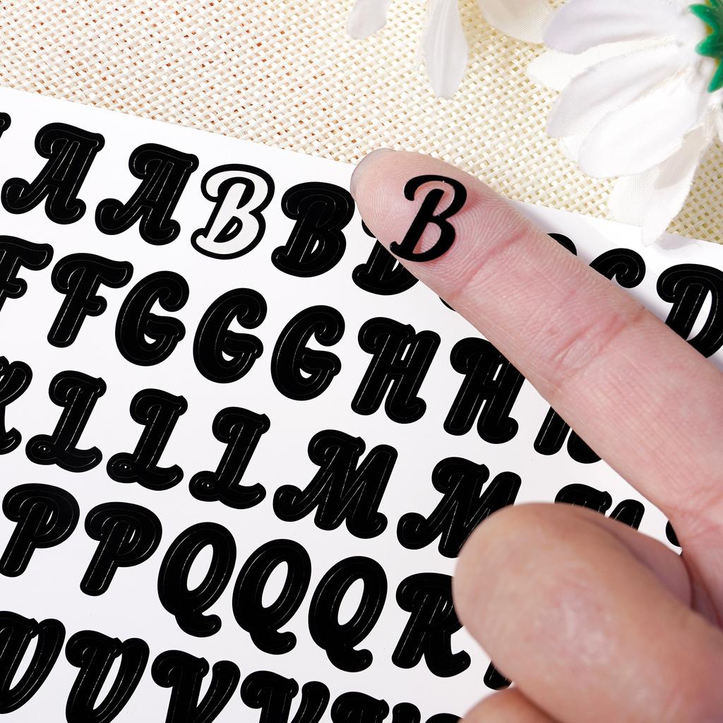 Letter Sticker 0.5 Inch Handwritten Black and White Vinyl Self-adhesive Arts and Crafts Hand Account Gift DIY Letter Sticker