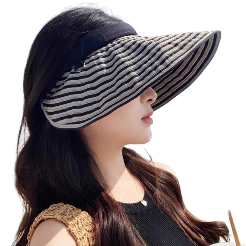 Foldable Stripe Empty Top Hat Wide Brim Striped Headband Fashion Sun Protection Cap Beach Holiday