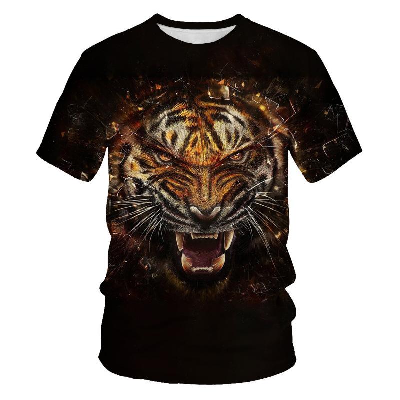 Summer Lion and Tiger 3D Digital Printing Round-neck T-shirt with Short Sleeves - Youth Underwear Shirt