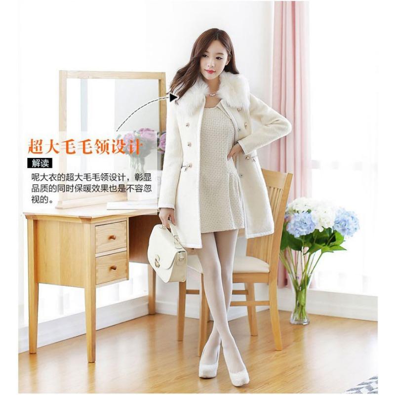 

Осенне-зимнее женское шерстяное пальто средней длины и длинное, корейское шерстяное пальто с меховым воротником S белый