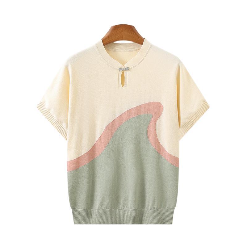 Elegant Summer Ice Silk T-Shirt for Women: Stylish Short-Sleeve Blouse for Middle-Aged and Elderly Ladies - 2026