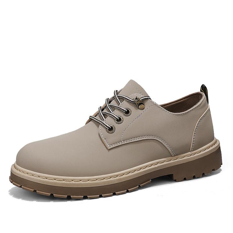 Work and labor insurance men's shoes spring big head leather shoes men's casual leather shoes thick sole heightening non-slip low top Martin shoes