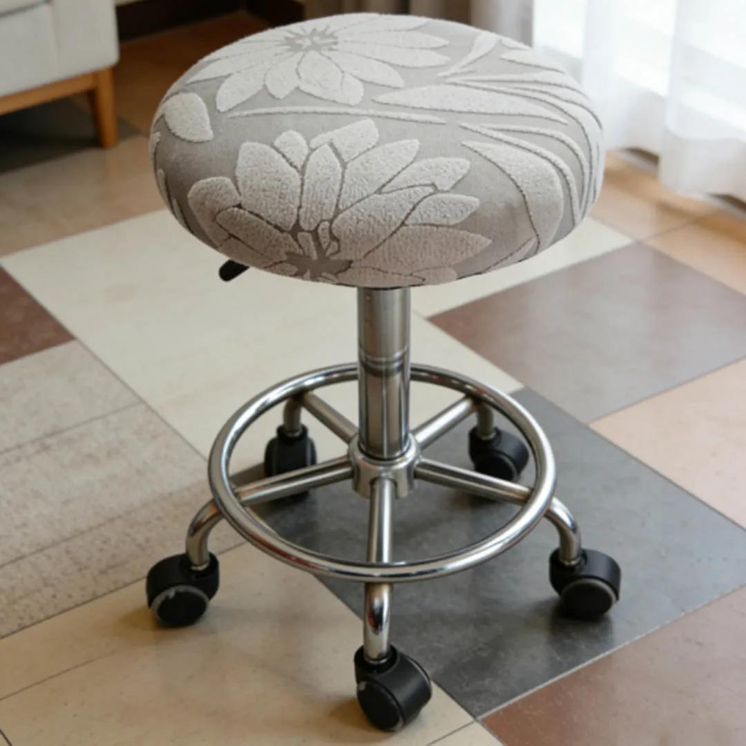 

Bar Stool Cover Camellia Jacquard Fleece Slipcover Soft Elastic Round Spandex Chair Seat Protector Home Office Decor Cover 1pc