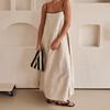 Fashion Contrasting Color Cotton Camisole Dress Spring and Summer Women Simple Loose Ventilate Large Hem Vacation Leisure Dress