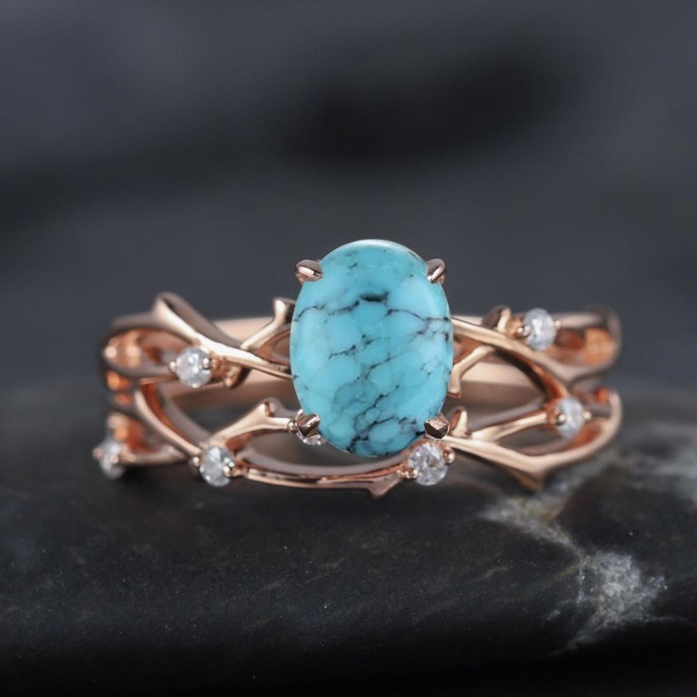 

2025 Elegant Women s Classic Rose Golden Inlaid Blue Turquoise Ring Trendy Rings for Women Party Ring Mother s Day Jewelry Gifts 6 белый