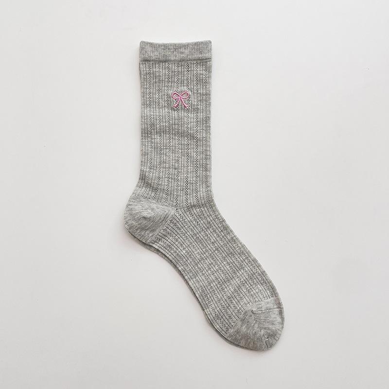 Women's Summer Thin Sweet Bow Embroidered Breathable Mesh High Socks