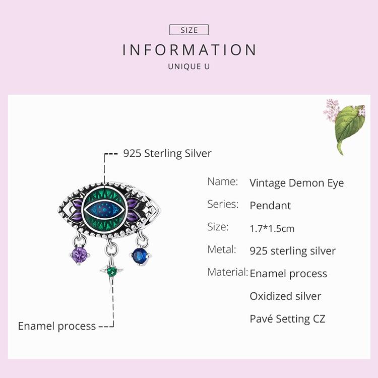 Bamoer Genuine 925 Sterling Silver Vintage Trendy Demon Eye Charm Pendant Fit for Original Bracelet & Bangle Women Fine Jewelry