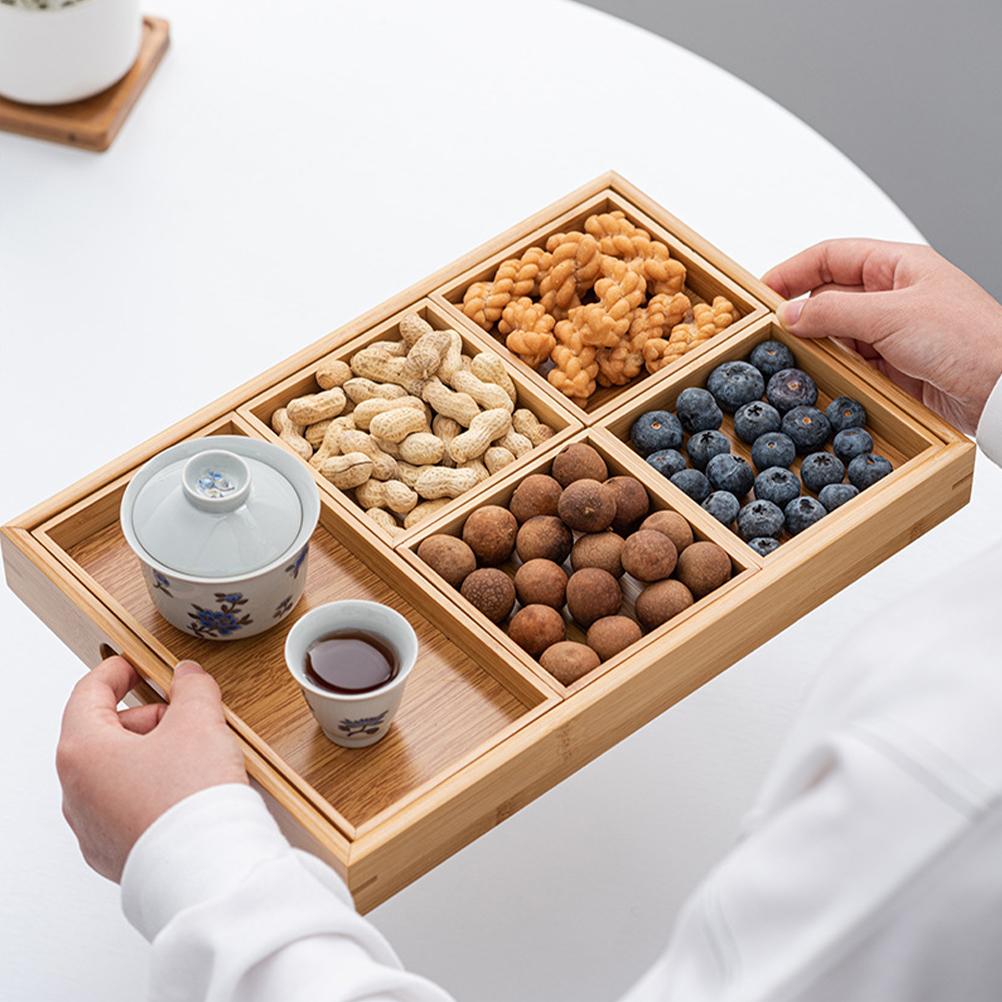 1 Set Snack-Aufbewahrungsschale Holz geteilte Servierschale für Obst Dessert Nüsse Vorspeise Party Couchtisch Heimküche Dekorativ