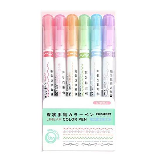 Highlighter Pen Set Wave Flower Border Markers for Journaling Multi-Color Smooth Writing Creative Drawing Tool for Scrapbooking & DIY Crafts