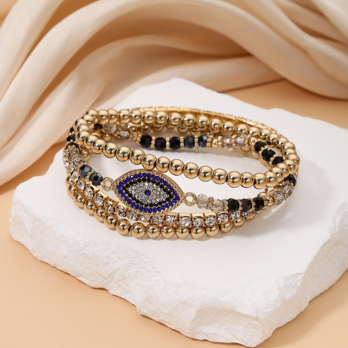 

Ретро американский хип-хоп браслет личность глаз дьявола нишевый инкрустированный цирконом дизайн набор браслетов комбинация