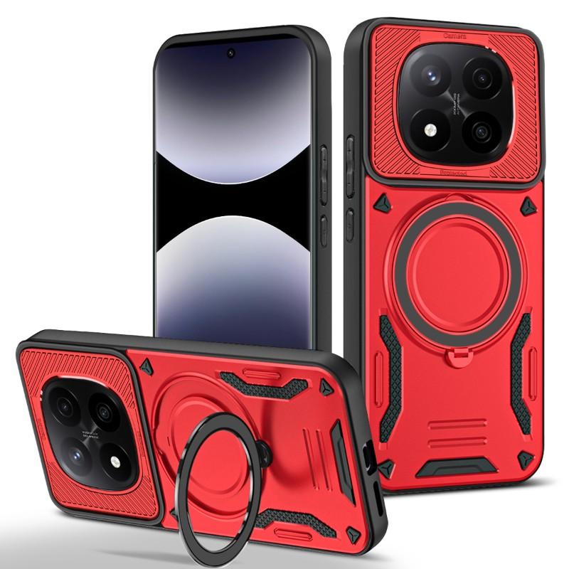360°Rotating Metal Bracket Magnetic Wireless Charging Armor Phone Case For Xiaomi Redmi Note 14 14S 13 Pro 15 15C 14C Back Cover