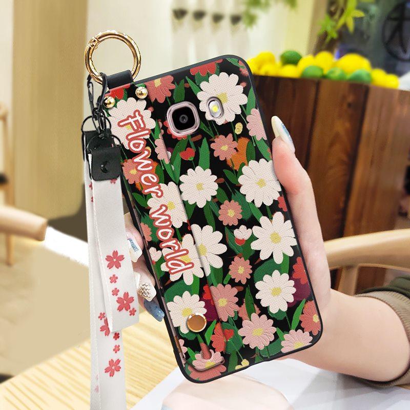 Soft case Ring Phone Case For Samsung Galaxy J510/J5 2016/J5108 Protective Durable Back Cover Flower Shockproof Lanyard