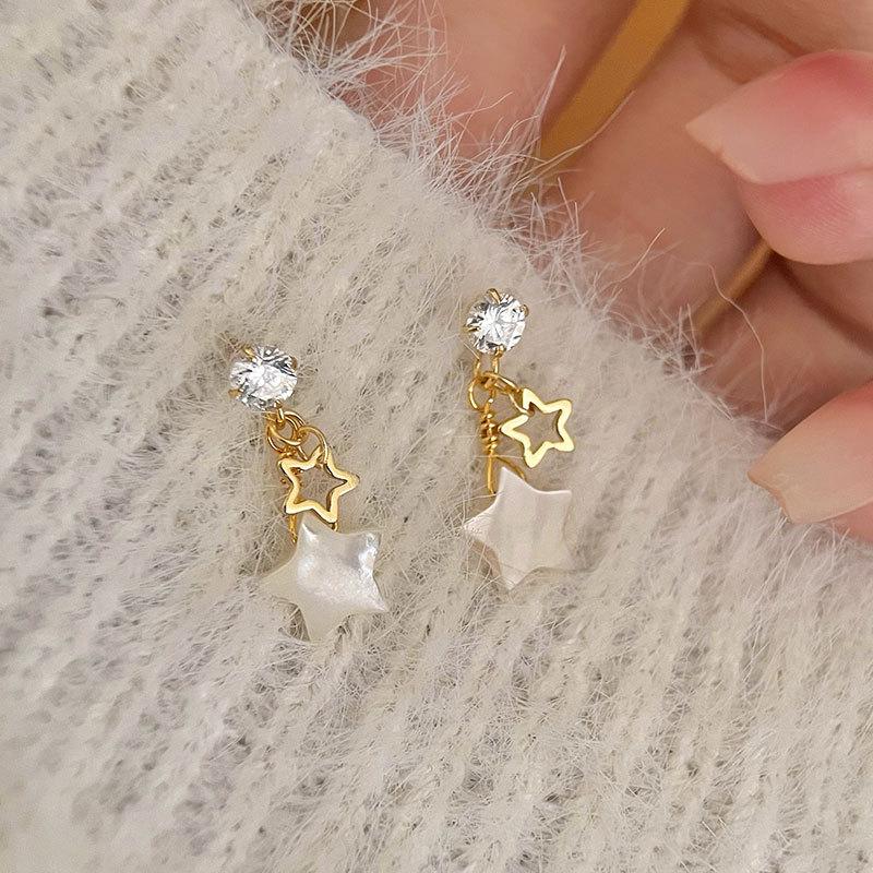 Shell Star Earrings Five-pointed Star Earrings Super Fairy Little Fresh Earrings