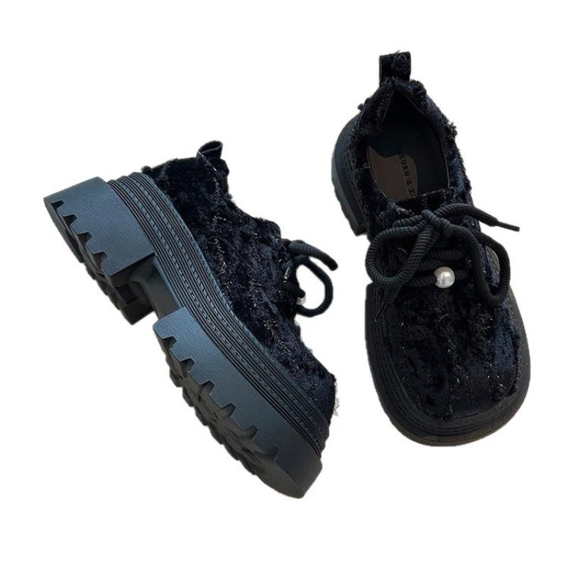 Lace-up big head muffin shoes women's autumn new small platform women's shoes fashion heightening loafers single shoes