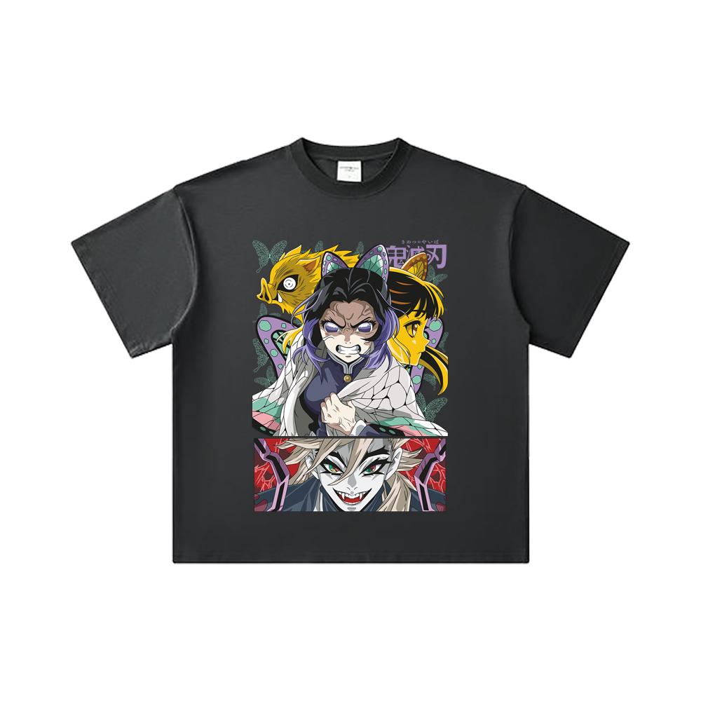 260 GSM Double Yarn 32 Count 100% Cotton Demon Slayer V119 Shinobu Print Unisex Heavy Cotton T Shirt