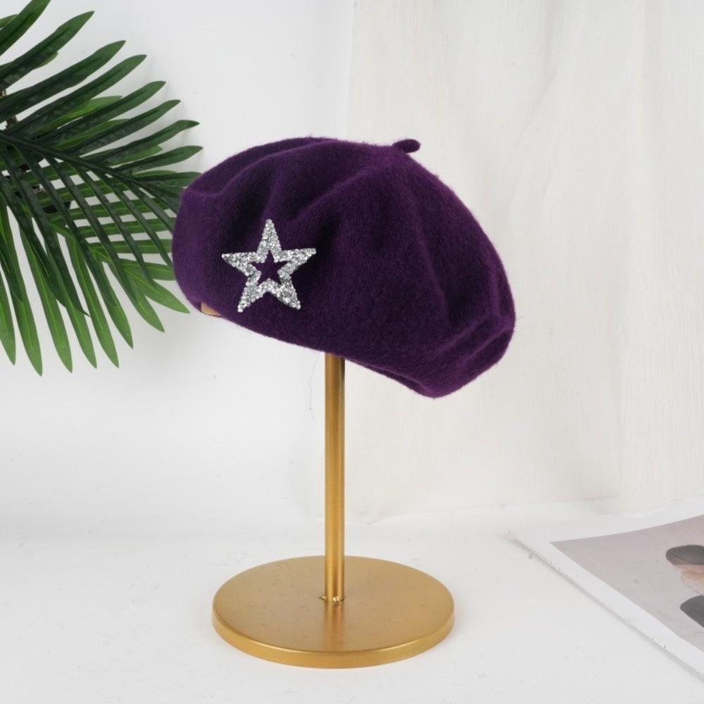 Five-Pointed Star Knitted Painter Hat Soft Beanie Cap Streetwear Wool Beret Autumn