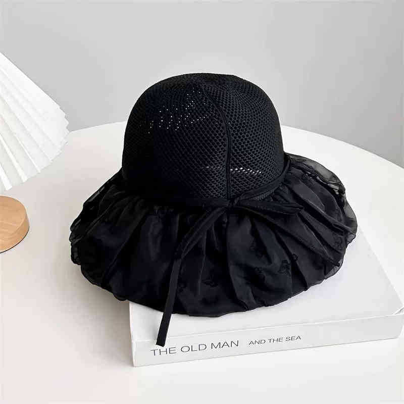 Hat Summer Women's Mesh Bow Bucket Hat Versatile Sun Hat Sun Hat
