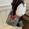 Korean Double Sided Leopard Print Bucket Shoulder Bag , Stylish Leopard Print Handbag for Women, Fashion Bow Large Capacity Crossbody Bag