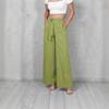 Women Tie Waist Wide Leg Pants Solid Color Casual Loose Fit Long Trousers