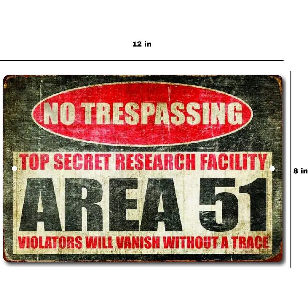 Metal Area 51 Sign Tin Retro Warning Vintage Wall Decor Trespassing Plate Signs