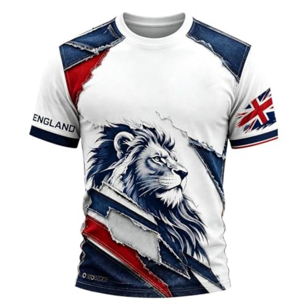 Women's Round Neck Short Sleeve Football Fan Shirt England World Cup Supporter Top Casual Fit Lightweight Breathable Fabric