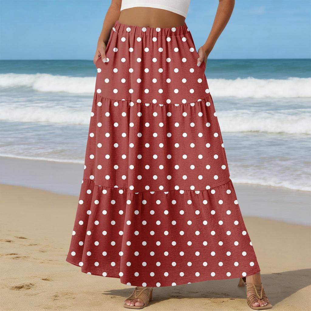 Women's Casual High Waist Drawstring A-line Skirt Color Skirt With Pockets