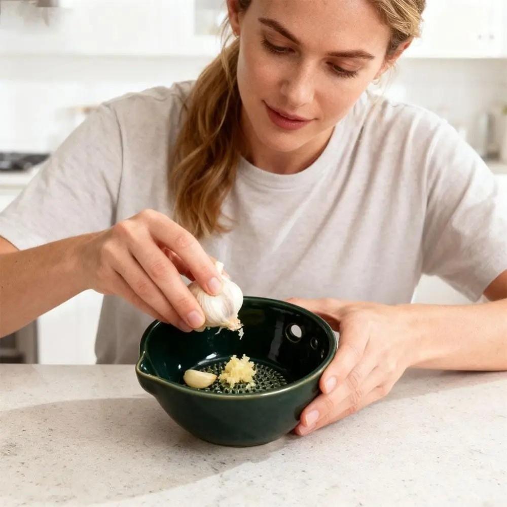 Handmade Garlic Grater Bowl 2-in-1 Garlic Grinder Multi-Functional Ginger Grater  Home Cooking