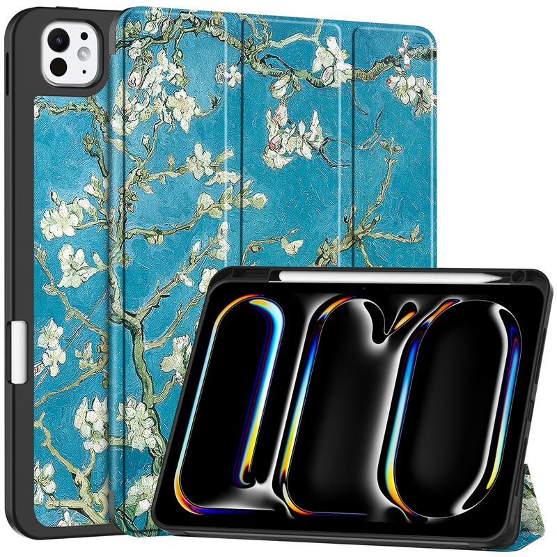 For iPad Pro 2024 Case 11 Inch 5th Gen Tri-fold Leather Painted Stand Smart Case For Funda iPad Pro 11 2024 Case with Pen Holder
