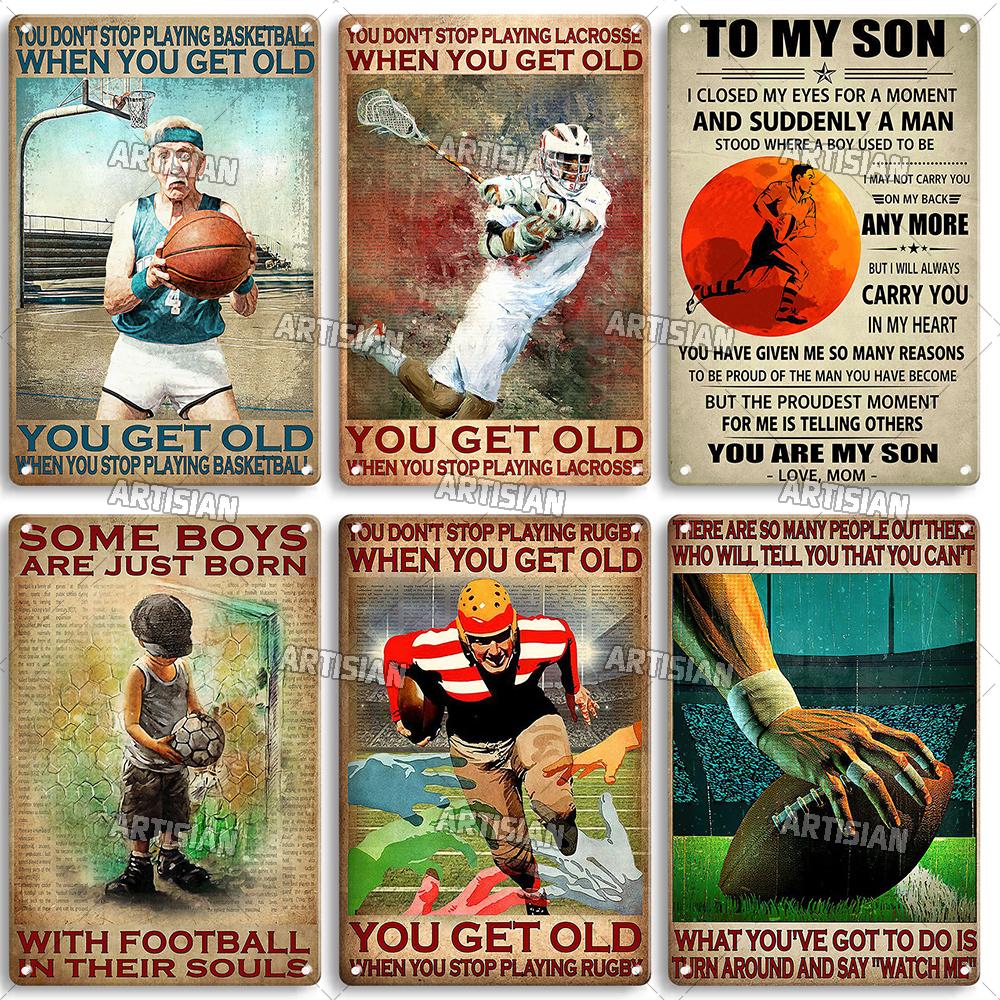 Artisian SPORT Metal Sign Hockey Tin Poster Football Decorative Plate Basketball Baseball Tin Plaque  Wall Decor Garage Bar Pub
