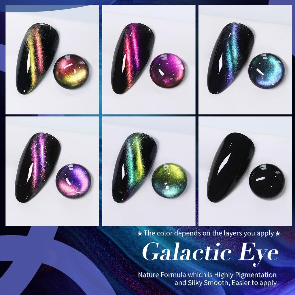 BORN PRETTY Cat Eye Nail Polish Holographic Chameleon Galaxy Magnetic Nail Polish with Black Magnetic Salon Home Gift for Women 5-Color Set,