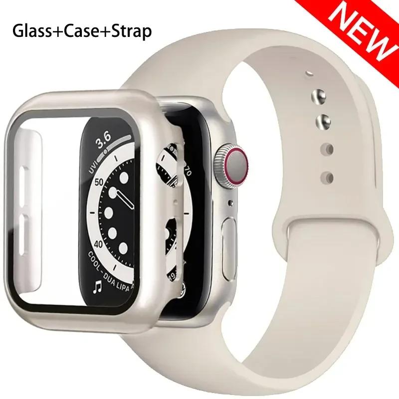 Szkło + etui + pasek do zegarka Apple Watch 44 mm 45 mm 42 mm 41 mm 40 mm 38 mm Silikonowy pasek do zegarka Bransoleta iWatch seria 8 9 7 6 5 4 3 SE